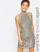 Maya Petite High Neck Sequin Mini Shift Dress - Silver