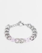 Asos Design Chain Bracelet With Metal And Lilac Chains In Silver Tone
