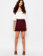 First & I Fringe Faux Suede Mini Skirt - Wine