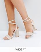Truffle Collection Wide Fit Wrap Ankle Strap Heeled Sandal - Beige