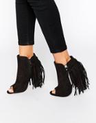 Truffle Collection Vela Tassel Peep Toe Heeled Ankle Boots - Black Mf