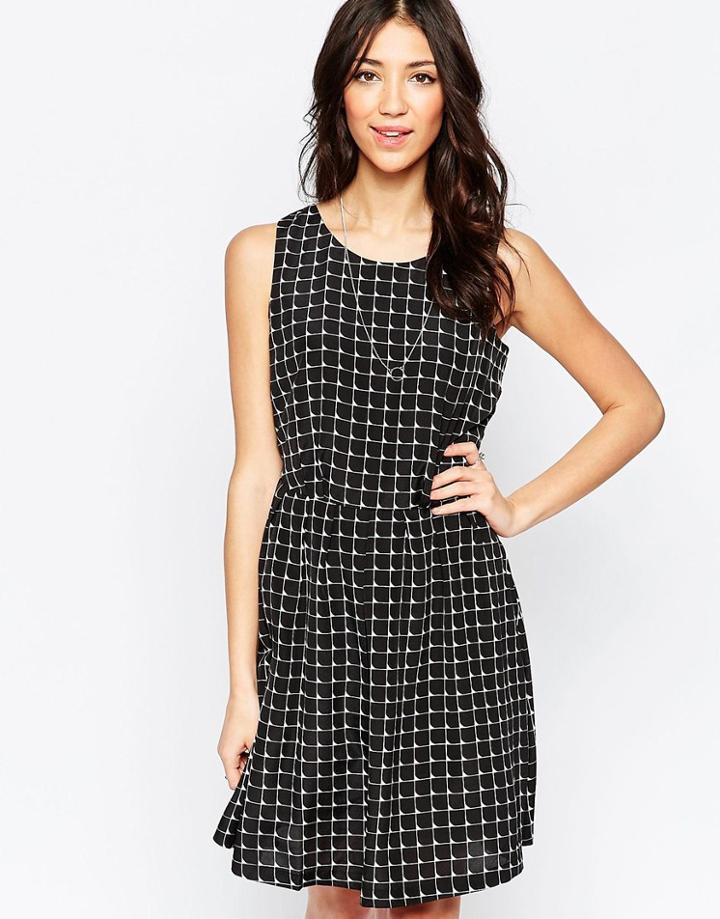 Lavand Grid Print Skater Dress - Bk