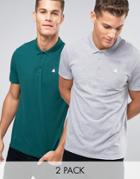Asos 2 Pack Pique Polo Shirt With Logo In Green/gray - Multi