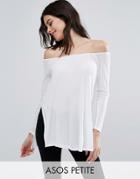 Asos Petite Off Shoulder Slouchy Top With Side Splits - White
