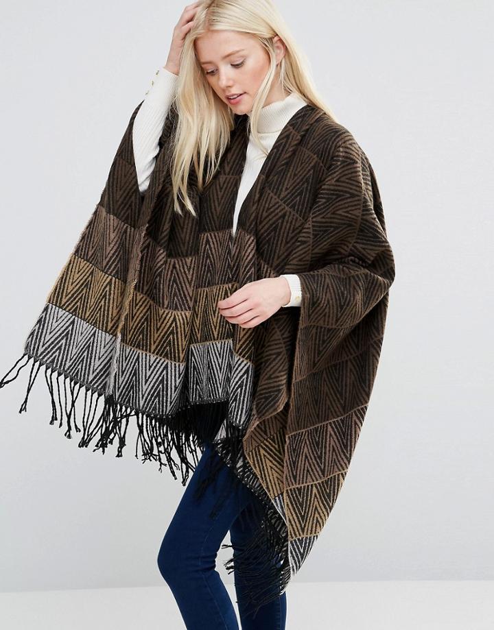 Brave Soul Cape With Printed Hem - Gray