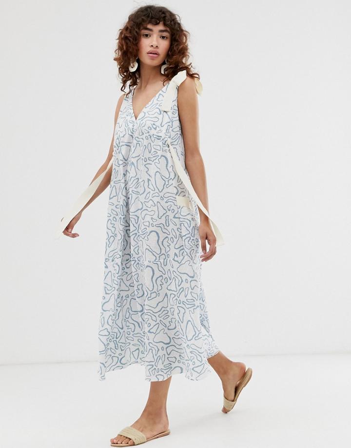 Asos Design Trapeze Drawstring Maxi Dress In Squiggle Print - Multi