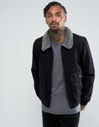 Another Influence Denim Zip Jacket With Borg - Black