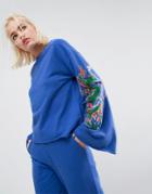 Asos Sweatshirt With Dragon Embroidery Sleeve Co-ord - Blue