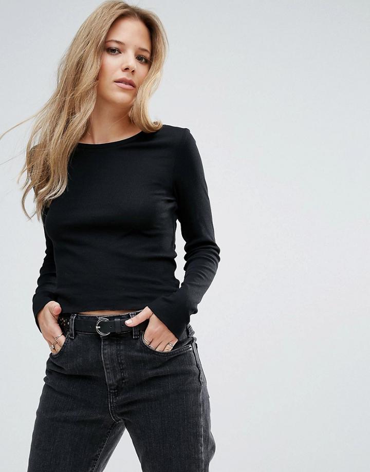Brave Soul Rib Crew Neck Top - Black
