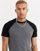 Asos Design Raglan T-shirt With Crew Neck In Black & Charcoal Marl-multi