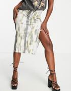 I Saw It First Thigh Split Midi Skirt In Smudge Print-multi