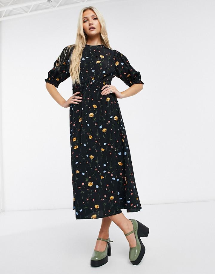 Nobody's Child High Neck Backless Midi Dress In Botanical Floral-black
