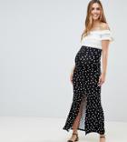 Asos Design Maternity Maxi Skirt With Buttons And Split In Polka Dot - Multi