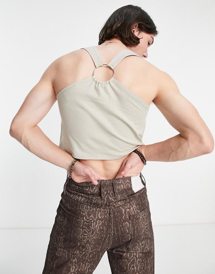 Asos Design Muscle Scarf Tank Top With Back Ring Detail In Gray