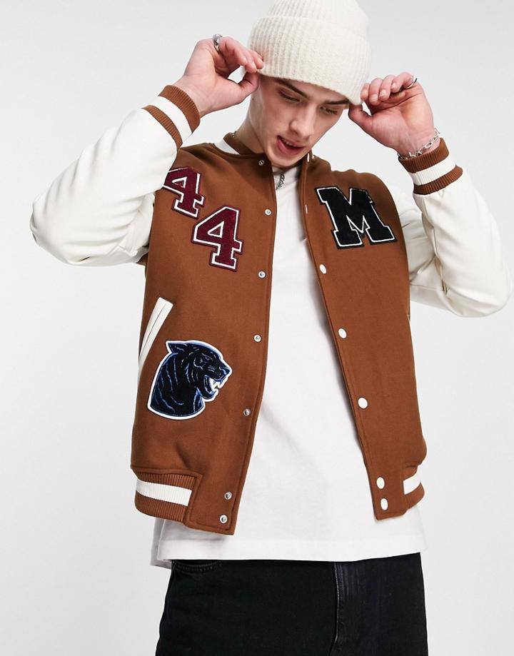 Bershka Varsity Jacket In Brown