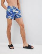 Burton Menswear Bird Print Swim Shorts In Blue - Blue