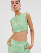 Nesavaali Polka Dot Neon Crop Top - Green