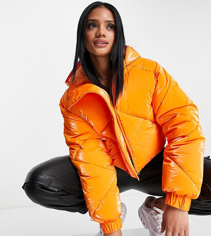 Asyou Quilted Crop Puffer In Orange