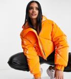 Asyou Quilted Crop Puffer In Orange