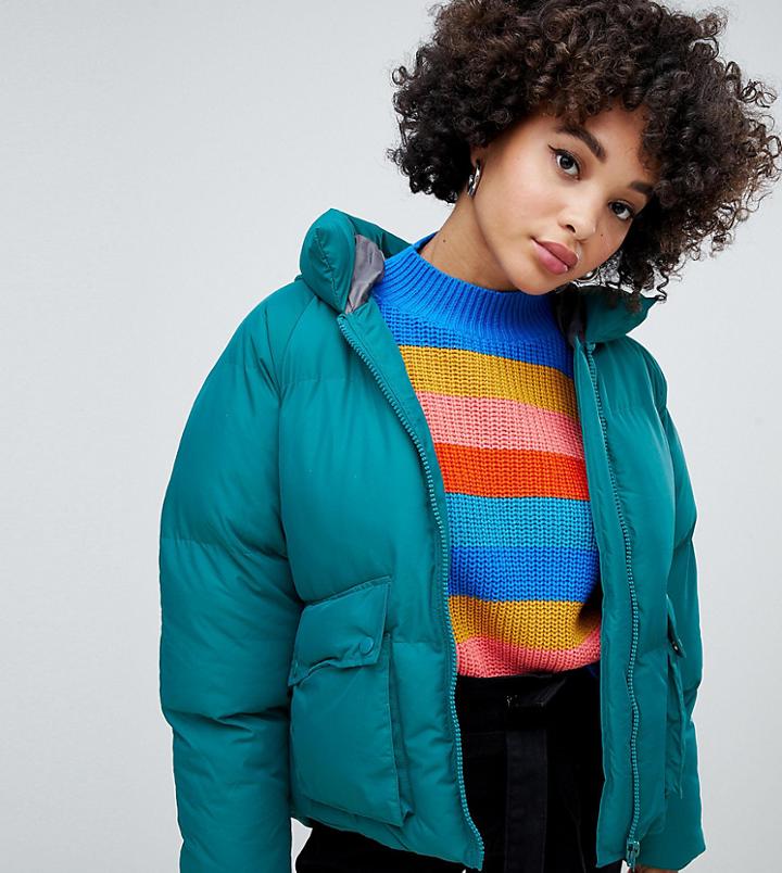 Missguided Hooded Padded Jacket In Teal - Green