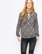 Esprit Print Blouse With Tie Neck - Navy