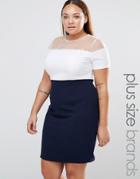 Koko Plus Color Block Dress With Daisy Trim And Mesh Top - Navy