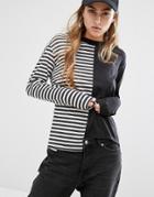 Daisy Street Reconstructed T-shirt In Stripe - Black