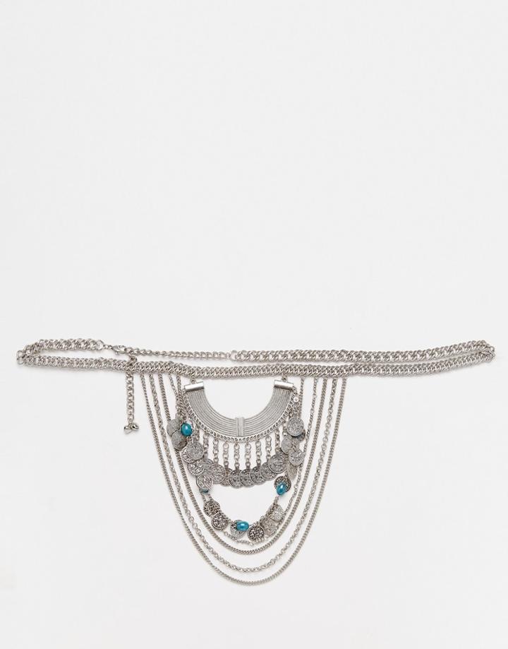 Asos Side Drape Chain Belt - Silver