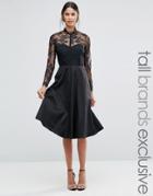 Y.a.s Tall Pretty Skater Dress With Lace Yoke And Sleeves - Black