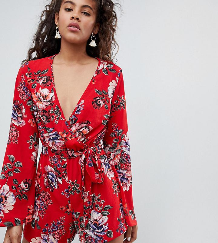 New Look Tall Floral Romper - Red