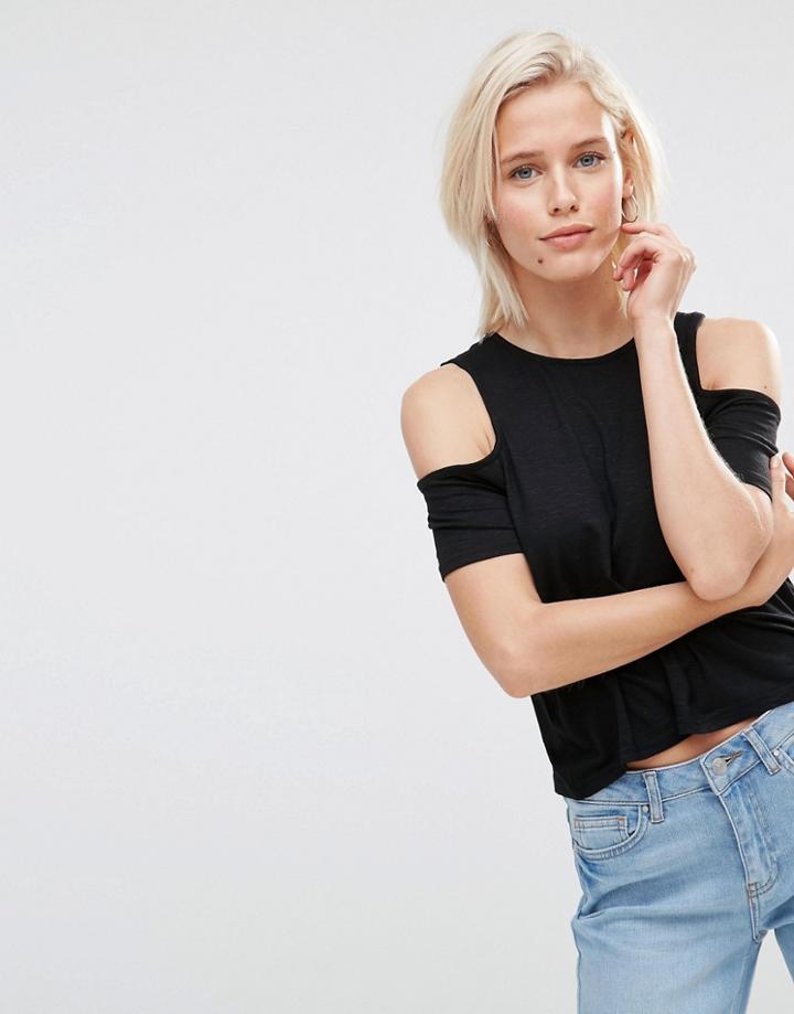 Minkpink Cold Shoulder T-shirt - Black