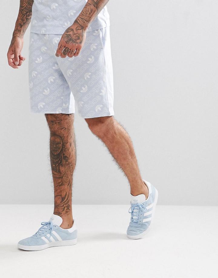 Adidas Originals Shorts With All Over Print In Blue Cv8605 - Blue