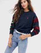 Polo Ralph Lauren High Neck Sweatshirt With Knitted Sleeves-navy