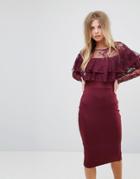Ax Paris Long Sleeve Overlay Midi Dress With Lace Detail - Purple
