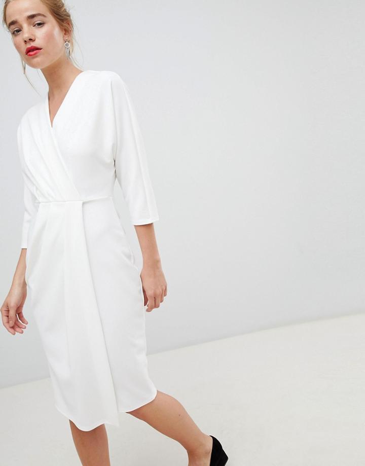 Closet London Pleated Pencil Dress In White - White