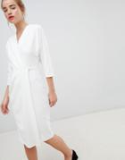 Closet London Pleated Pencil Dress In White - White