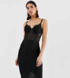 Prettylittlething Bodycon Midi Dress With Lace And Mesh Panels In Black - White