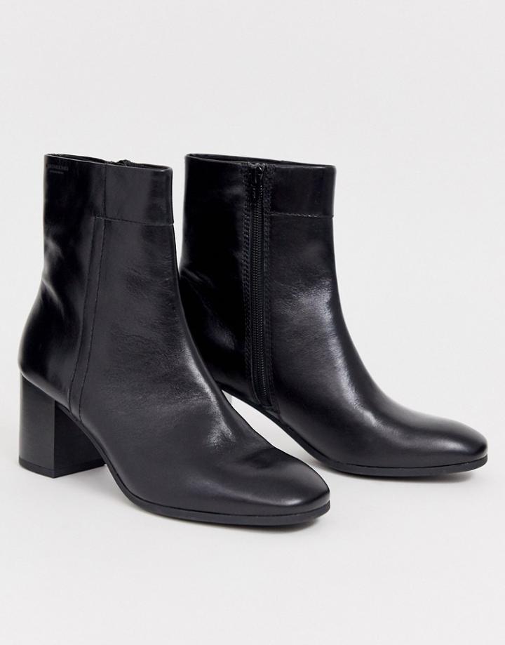 Vagabond Nicole Black Leather Blocked Mid Heeled Ankle Boots With Round Toe