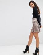 Asos A-line Ruffle Mini Skirt In Satin - Silver