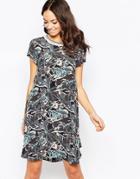 Closet Printed Tunic Dress With Ribbed Neck - Multi