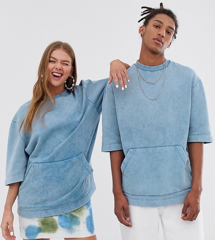 Collusion Unisex Washed Short Sleeve Sweatshirt - Blue