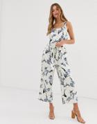 Pieces Floral Wide Leg Jumpsuit With Tie Waist - Multi