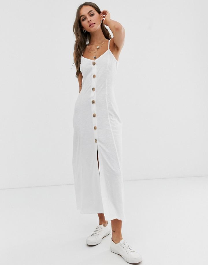 Asos Design Maxi Slubby Cami Swing Dress With Faux Wood Buttons