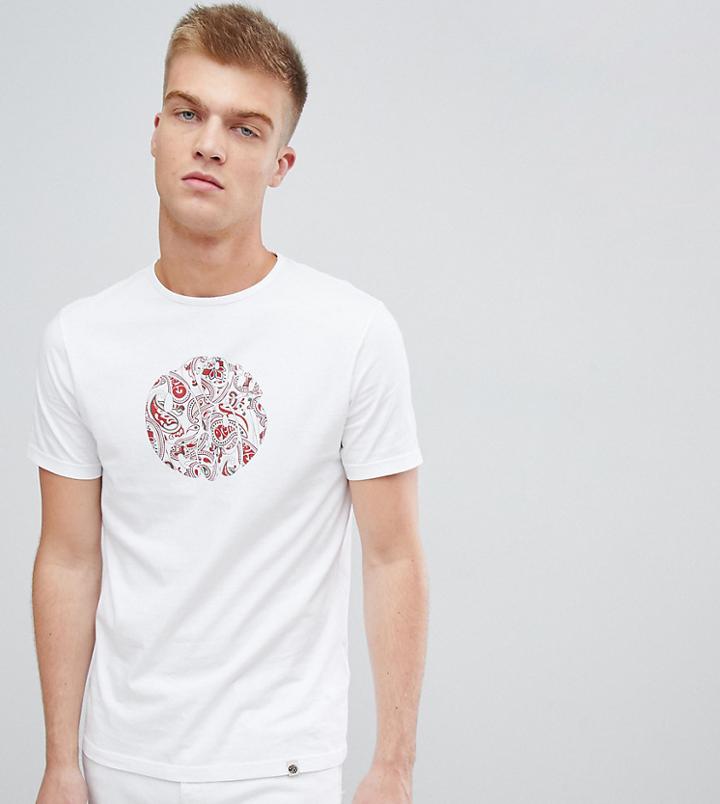 Pretty Green Paisley Print Logo T-shirt In White - White