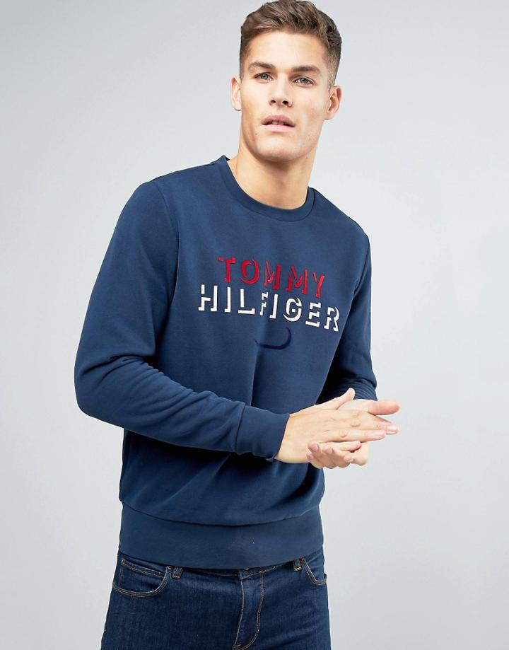 Tommy Hilfiger Flock Logo Sweatshirt Crew Neck - Navy