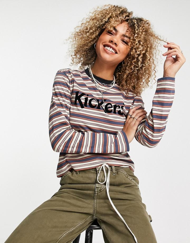 Kickers Relaxed Long Sleeve T-shirt With Front Logo In Retro Stripe-multi