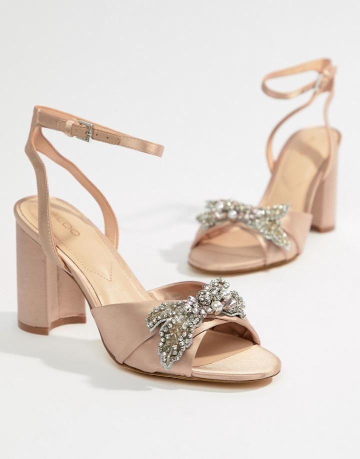 Aldo Embellished Blush Heeled Sandals - Pink
