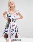Horrockses Pineapple Mini Prom Dress With Bow Back - Pineapple Print