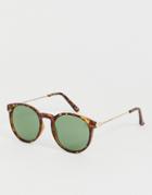 Asos Design Retro Sunglasses In Tort With Dark Green Lens-brown