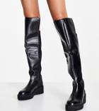 Simply Be Wide Fit Over-the-knee Wedge Heel Boots In Black